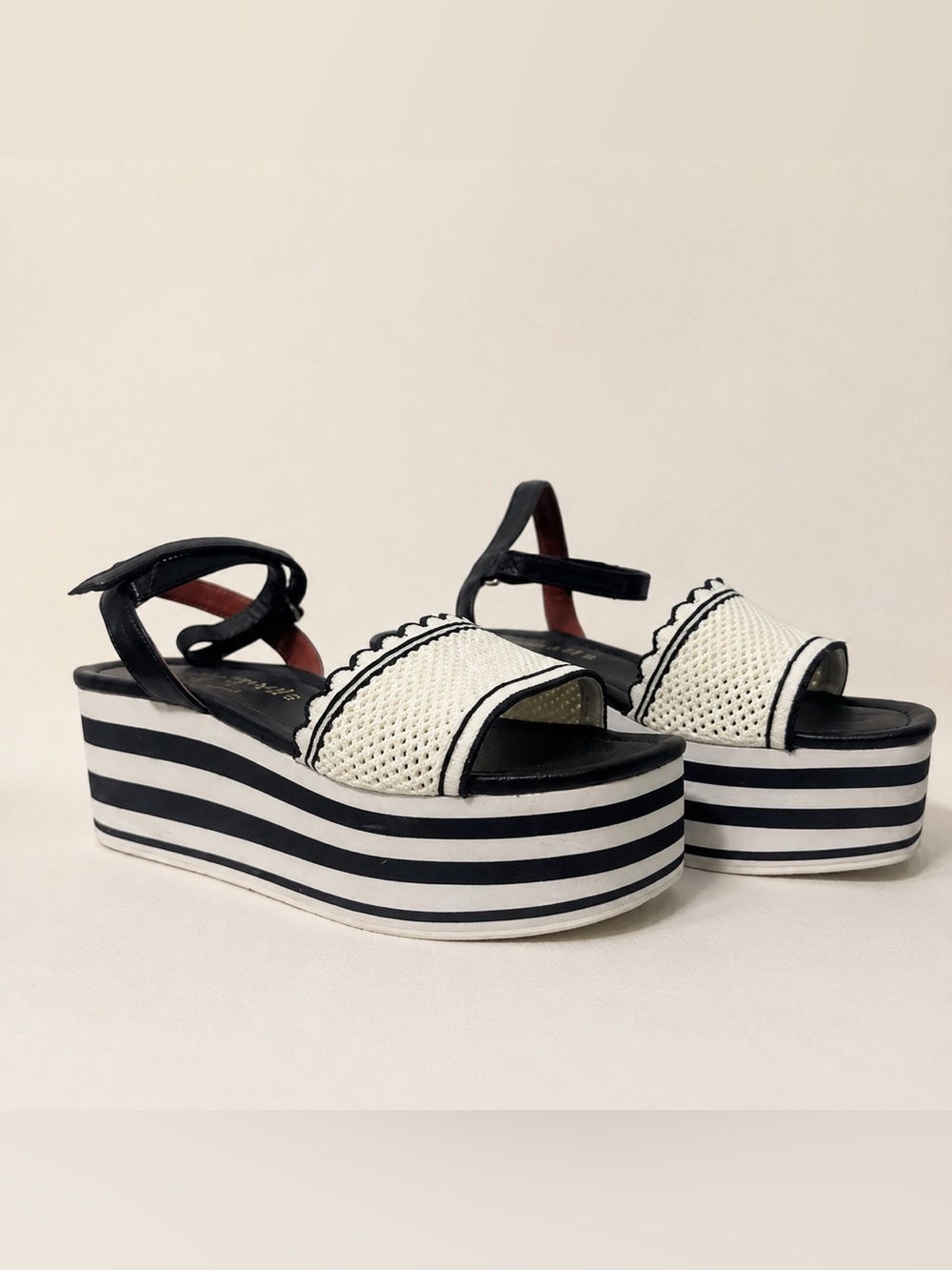 Kate Spade Platform Sandals Black White Striped Size 10 Like New